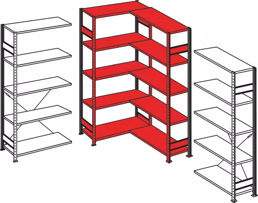 Produktbild Nr.8 des Artikels Eckregal (Felder A + B) 2000 x 1000 x 500, 2x5 Fachböden, Längenriegel, verzinkt aus der Produktreihe Fachbodenregale von der Marke Schulte Lagertechnik