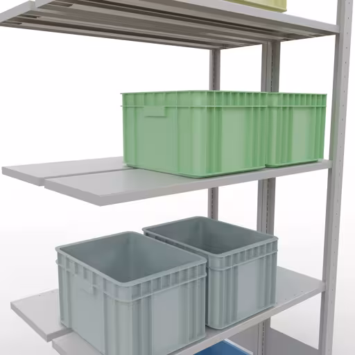 Produktbild Nr.13 des Artikels Anbauregal, Doppelregal, Fachbodenregal Stecksystem MULTIplus150, 2000 x 1000 x (2x300) mm (HxBxT), 2x5 Fachböden, Längenriegel, RAL 7035 lichtgrau aus der Produktreihe Fachbodenregale von der Marke Schulte Lagertechnik