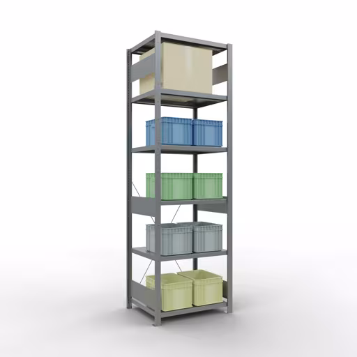 Abbildung Nr 8 des Artikels Grundregal, Fachbodenregal Stecksystem MULTIplus250, 2500 x 750 x 600 mm (HxBxT), 6 Fachböden, Kreuzstrebe, verzinkt aus der Produktgruppe Stecksystem von der Marke Schulte Lagertechnik