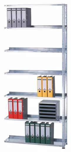 Anbauregal, Büro-Fachbodenregal Schraubsystem MULTIplus85, 2300 x 1000 x 300 mm (HxBxT), 6 Fachböden, verzinkt, mit Anschlagleiste aus der Kategorie Schraubsystem mit der Artikelnummer 10456