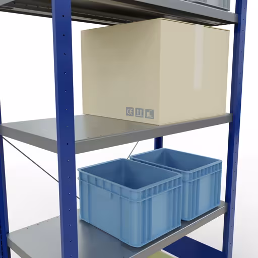 Abbildung Nr 15 des Artikels Grundregal, Fachbodenregal Stecksystem MULTIplus330, 2000 x 1000 x 500 mm (HxBxT), 5 Fachböden, Kreuzstrebe, RAL 5010 enzianblau/verzinkt aus der Produktgruppe Stecksystem von der Marke Schulte Lagertechnik