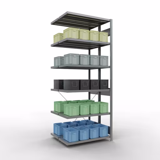 Anbauregal, Doppelregal, Fachbodenregal Stecksystem MULTIplus250, 2500 x 1000 x (2x400) mm (HxBxT), 2x6 Fachböden, Kreuzstrebe, verzinkt von Schulte Lagertechnik aus der Kategorie Fachbodenregale
