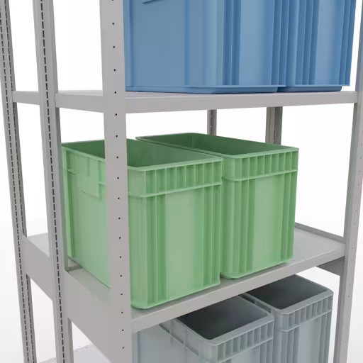 Grundregal, Doppelregal, Fachbodenregal Stecksystem MULTIplus250, 3000 x 1000 x (2x400) mm (HxBxT), 2x7 Fachböden, Längenriegel, RAL 7035 lichtgrau von Schulte Lagertechnik mit der Artikelnr. 33242
