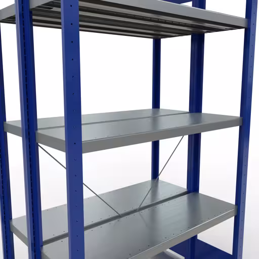 Grundregal, Doppelregal, Fachbodenregal Stecksystem MULTIplus250, 2000 x 1000 x (2x300) mm (HxBxT), 2x5 Fachböden, Kreuzstrebe, RAL 5010 enzianblau von Schulte Lagertechnik aus der Kategorie Fachbodenregale