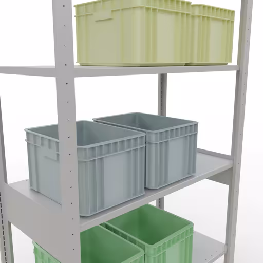Zusatzbild des Artikels Grundregal, Fachbodenregal Stecksystem MULTIplus85, 2500 x 1000 x 500 mm (HxBxT), 6 Fachböden, Längenriegel, RAL 7035 lichtgrau aus Grundregal