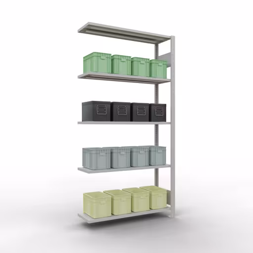 Abbildung Nr 10 des Artikels Anbauregal, Fachbodenregal Stecksystem MULTIplus85, 2000 x 1000 x 300 mm (HxBxT), 5 Fachböden, Längenriegel, RAL 7035 lichtgrau aus der Produktgruppe Stecksystem von der Marke Schulte Lagertechnik