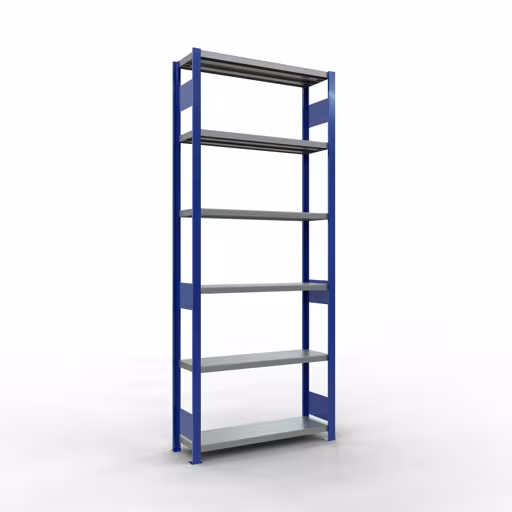 Grundregal, Fachbodenregal Stecksystem MULTIplus330, 2500 x 1000 x 300 mm (HxBxT), 6 Fachböden, Längenriegel, RAL 5010 enzianblau/verzinkt aus der Kategorie Grundregal mit der Artikelnummer 13931-LR-B