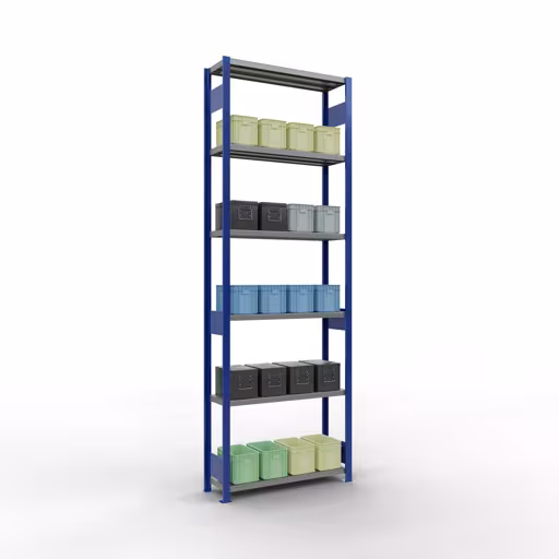 Abbildung Nr 13 des Artikels Grundregal, Fachbodenregal Stecksystem MULTIplus250, 3000 x 1000 x 300 mm (HxBxT), 7 Fachböden, Längenriegel, RAL 5010 enzianblau/verzinkt aus der Produktgruppe Stecksystem von der Marke Schulte Lagertechnik