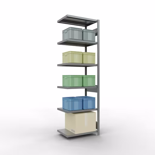 Produktbild Nr 15 des Artikels Anbauregal, Fachbodenregal Stecksystem MULTIplus250, 2500 x 750 x 500 mm (HxBxT), 6 Fachböden, Längenriegel, verzinkt Abbildung Nr 15 des Artikels Anbauregal, Fachbodenregal Stecksystem MULTIplus250, 2500 x 750 x 500 mm (HxBxT), 6 Fachböden, Längenriegel, verzinkt aus der Produktgruppe Stecksystem von der Marke Schulte Lagertechnik