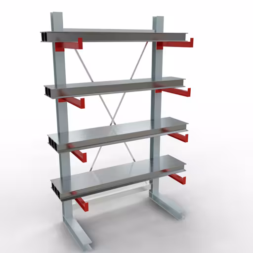 Abbildung Nr 9 des Artikels K 3000 Komplettregal, einseitig, 2500 x 1300 x 600 mm, RAL 7001 / RAL 3000, 5 Lagerebenen aus der Produktgruppe Kragarmregale von der Marke Schulte Lagertechnik