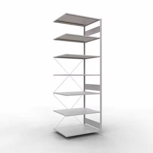 Anbauregal, Fachbodenregal Stecksystem MULTIplus150, 3000 x 1000 x 800 mm (HxBxT), 7 Fachböden, Kreuzstrebe, RAL 7035 lichtgrau aus der Kategorie Anbauregal mit der Artikelnummer 32687