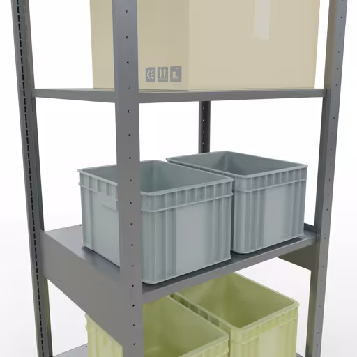 Zusatzbild des Artikels Grundregal, Fachbodenregal Stecksystem MULTIplus150, 2500 x 750 x 600 mm (HxBxT), 6 Fachböden, Längenriegel, verzinkt aus Grundregal
