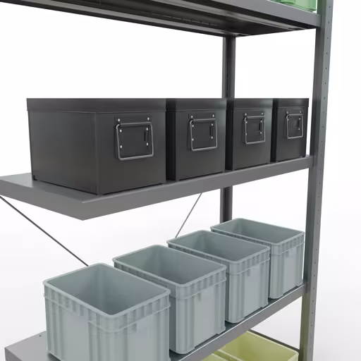 Anbauregal, Fachbodenregal Stecksystem MULTIplus250, 2000 x 1000 x 400 mm (HxBxT), 5 Fachböden, Kreuzstrebe, verzinkt von der Marke Schulte Lagertechnik aus der Produktreihe Stecksystem
