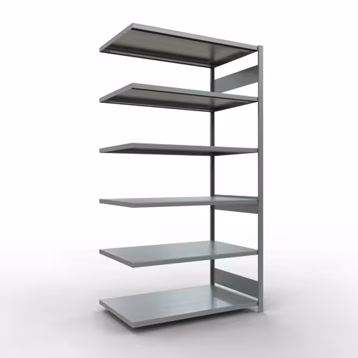 Anbauregal, Fachbodenregal Stecksystem MULTIplus250, 2500 x 1300 x 800 mm (HxBxT), 6 Fachböden, Längenriegel, verzinkt aus der Kategorie Anbauregal mit der Artikelnummer 12986-130-LR