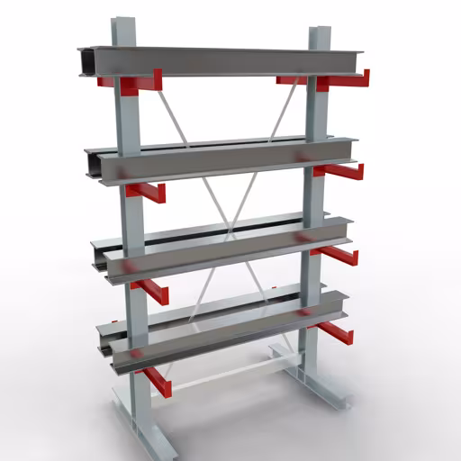 Abbildung Nr 8 des Artikels K 3000 Komplettregal, doppelseitig, 2500 x 1300 x 400 mm, RAL 7001 / RAL 3000, 5 Lagerebenen aus der Produktgruppe Kragarmregale von der Marke Schulte Lagertechnik