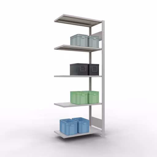 Anbauregal, Fachbodenregal Stecksystem MULTIplus150, 2000 x 750 x 400 mm (HxBxT), 5 Fachböden, Längenriegel, RAL 7035 lichtgrau von der Marke Schulte Lagertechnik aus der Produktreihe Stecksystem