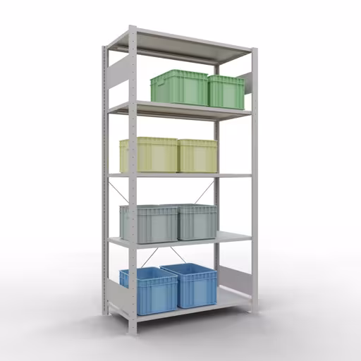 Abbildung Nr 11 des Artikels Grundregal, Fachbodenregal Stecksystem MULTIplus85, 2000 x 1000 x 500 mm (HxBxT), 5 Fachböden, Kreuzstrebe, RAL 7035 lichtgrau aus der Produktgruppe Stecksystem von der Marke Schulte Lagertechnik
