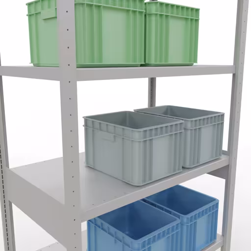 Abbildung Nr 13 des Artikels Grundregal, Fachbodenregal Stecksystem MULTIplus330, 2500 x 1000 x 600 mm (HxBxT), 6 Fachböden, Längenriegel, RAL 7035 lichtgrau aus der Produktgruppe Stecksystem von der Marke Schulte Lagertechnik