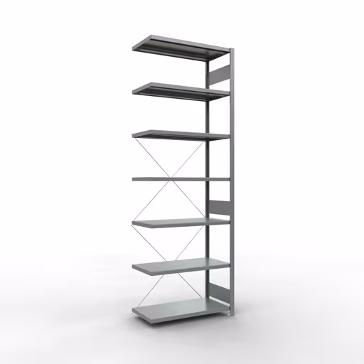 Anbauregal, Fachbodenregal Stecksystem MULTIplus250, 3000 x 1000 x 500 mm (HxBxT), 7 Fachböden, Kreuzstrebe, verzinkt von Schulte Lagertechnik aus der Kategorie Stecksystem
