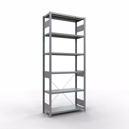 Grundregal, Fachbodenregal Stecksystem MULTIplus250, 2500 x 1000 x 400 mm (HxBxT), 6 Fachböden, Kreuzstrebe, verzinkt aus der Kategorie Grundregal mit der Artikelnummer 12941