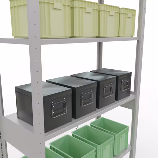 Produktbild Nr 16 des Artikels Grundregal, Fachbodenregal Stecksystem MULTIplus85, 2500 x 1000 x 400 mm (HxBxT), 6 Fachböden, Kreuzstrebe, RAL 7035 lichtgrau Abbildung Nr 16 des Artikels Grundregal, Fachbodenregal Stecksystem MULTIplus85, 2500 x 1000 x 400 mm (HxBxT), 6 Fachböden, Kreuzstrebe, RAL 7035 lichtgrau aus der Produktgruppe Stecksystem von der Marke Schulte Lagertechnik