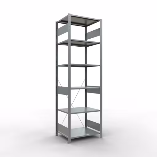 Grundregal, Fachbodenregal Stecksystem MULTIplus150, 2500 x 750 x 600 mm (HxBxT), 6 Fachböden, Kreuzstrebe, verzinkt aus der Kategorie Grundregal mit der Artikelnummer 12761-75