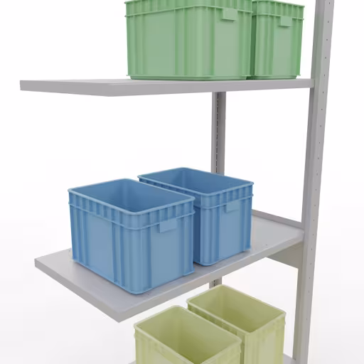 Produktbild Nr.13 des Artikels Anbauregal, Fachbodenregal Stecksystem MULTIplus150, 2500 x 750 x 400 mm (HxBxT), 6 Fachböden, Längenriegel, RAL 7035 lichtgrau aus der Produktreihe Stecksystem von der Marke Schulte Lagertechnik