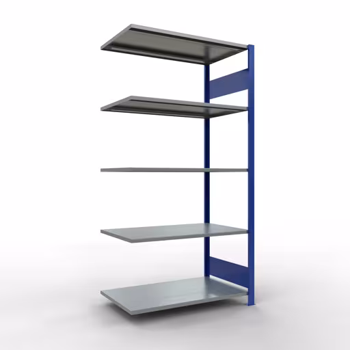 Anbauregal, Fachbodenregal Stecksystem MULTIplus150, 2000 x 1000 x 600 mm (HxBxT), 5 Fachböden, Längenriegel, RAL 5010 enzianblau/verzinkt aus der Kategorie Anbauregal mit der Artikelnummer 12765-LR-B