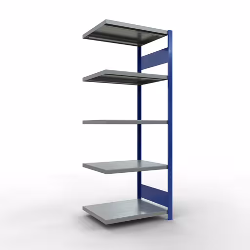 Anbauregal, Fachbodenregal Stecksystem MULTIplus250, 2000 x 750 x 600 mm (HxBxT), 5 Fachböden, Längenriegel, RAL 5010 enzianblau/verzinkt/verzinkt aus der Kategorie Anbauregal mit der Artikelnummer 12965-75-LR-B
