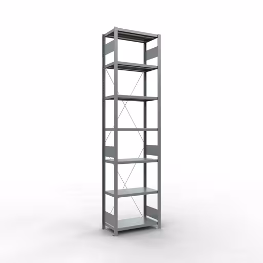 Grundregal, Fachbodenregal Stecksystem MULTIplus250, 3000 x 750 x 400 mm (HxBxT), 7 Fachböden, Kreuzstrebe, verzinkt aus der Kategorie Grundregal mit der Artikelnummer 12942-75