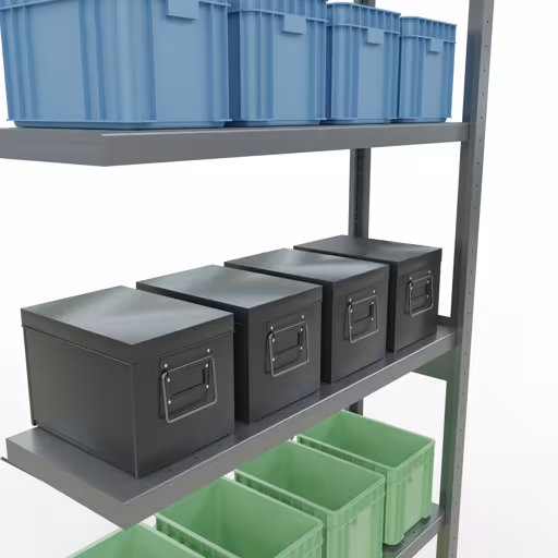 Abbildung Nr 15 des Artikels Anbauregal, Fachbodenregal Stecksystem MULTIplus330, 2500 x 1000 x 300 mm (HxBxT), 6 Fachböden, Kreuzstrebe, verzinkt aus der Produktgruppe Stecksystem von der Marke Schulte Lagertechnik
