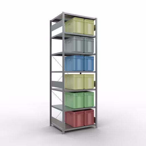 Grundregal, Fachbodenregal Stecksystem MULTIplus250, 3000 x 1000 x 800 mm (HxBxT), 7 Fachböden, Kreuzstrebe, verzinkt von der Marke Schulte Lagertechnik aus der Produktreihe Stecksystem