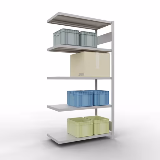 Abbildung Nr 12 des Artikels Anbauregal, Fachbodenregal Stecksystem MULTIplus250, 2000 x 1000 x 500 mm (HxBxT), 5 Fachböden, Längenriegel, RAL 7035 lichtgrau aus der Produktgruppe Stecksystem von der Marke Schulte Lagertechnik