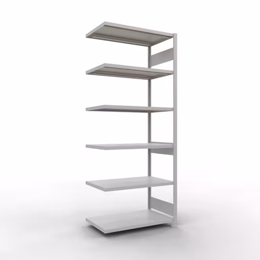 Anbauregal, Fachbodenregal Stecksystem MULTIplus330, 2500 x 1000 x 600 mm (HxBxT), 6 Fachböden, Längenriegel, RAL 7035 lichtgrau aus der Kategorie Anbauregal mit der Artikelnummer 33866-LR