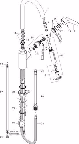 Technische Zeichnung 3984757 Hansgrohe Einhebel-Küchenmischer 240 FOCUS DN 15, mit Ausziehbrause chrom