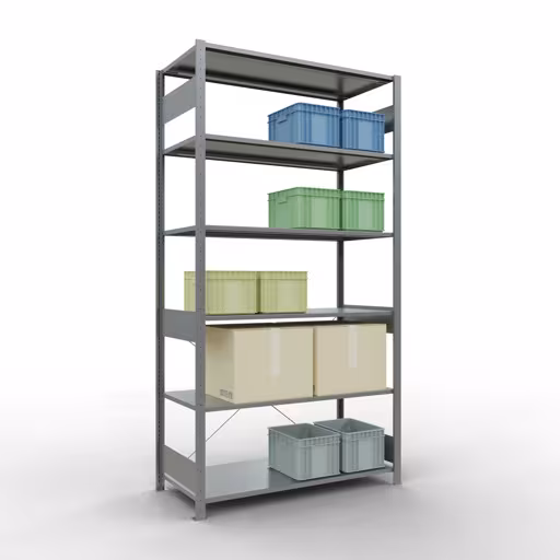 Stecksystem Grundregal 2500x1300x600 mm, Typ 150 kg, verzinkt mit der GTIN 4004514217608 Stecksystem Grundregal 2500x1300x600 mm, Typ 150 kg, verzinkt von Schulte Lagertechnik mit der Artikelnr. 12761-130