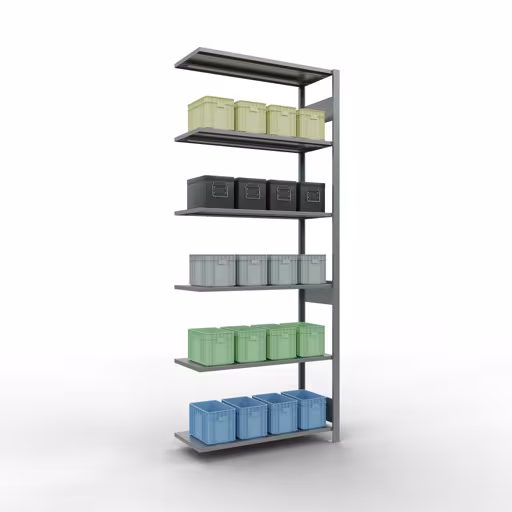 Produktbild Nr 12 des Artikels Anbauregal, Fachbodenregal Stecksystem MULTIplus85, 2500 x 1000 x 400 mm (HxBxT), 6 Fachböden, Längenriegel, verzinkt Abbildung Nr 12 des Artikels Anbauregal, Fachbodenregal Stecksystem MULTIplus85, 2500 x 1000 x 400 mm (HxBxT), 6 Fachböden, Längenriegel, verzinkt aus der Produktgruppe Stecksystem von der Marke Schulte Lagertechnik