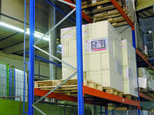 Palettenregal-Drahtgitter-Rückwand für S610-M18, 1000 x 3600 mm (H x B), blau/verzinkt, 50 x 50 mm Maschenweite von der Marke Schulte Lagertechnik aus der Produktreihe Palettenregale