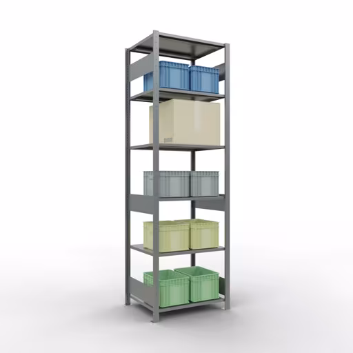 Grundregal, Fachbodenregal Stecksystem MULTIplus150, 2500 x 750 x 600 mm (HxBxT), 6 Fachböden, Längenriegel, verzinkt von Schulte Lagertechnik aus der Kategorie Stecksystem