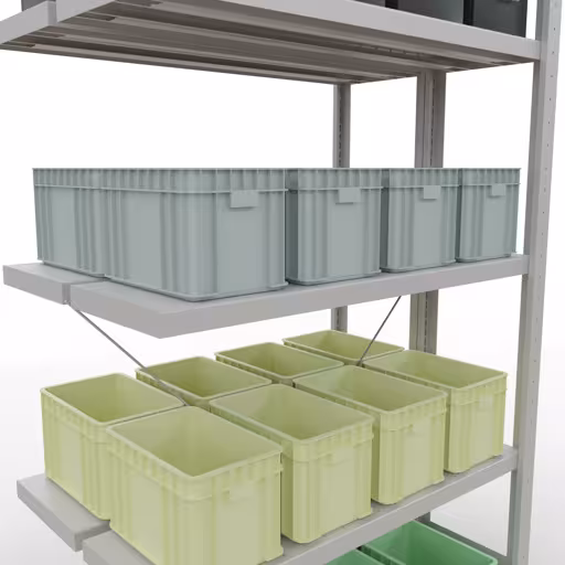 Anbauregal, Doppelregal, Fachbodenregal Stecksystem MULTIplus250, 2000 x 1000 x (2x300) mm (HxBxT), 2x5 Fachböden, Kreuzstrebe, RAL 7035 lichtgrau von Schulte Lagertechnik mit der Artikelnr. 32135-A