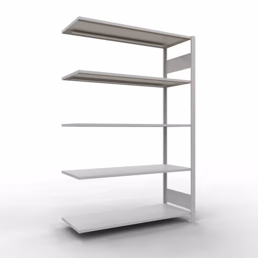 Anbauregal, Fachbodenregal Stecksystem MULTIplus150, 2000 x 1300 x 500 mm (HxBxT), 5 Fachböden, Längenriegel, RAL 7035 lichtgrau aus der Kategorie Anbauregal mit der Artikelnummer 32655-130-LR