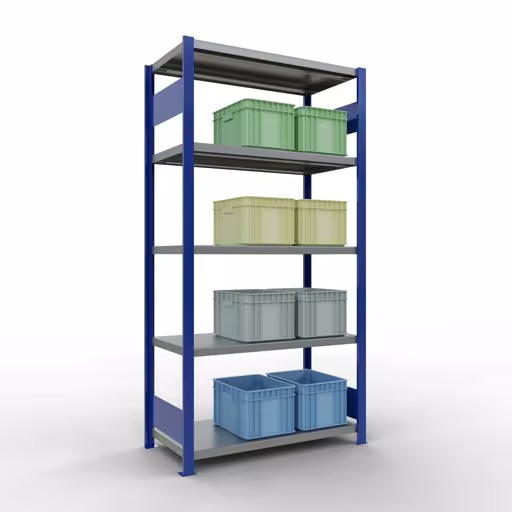 Abbildung Nr 8 des Artikels Grundregal, Fachbodenregal Stecksystem MULTIplus330, 2000 x 1000 x 500 mm (HxBxT), 5 Fachböden, Längenriegel, RAL 5010 enzianblau/verzinkt aus der Produktgruppe Stecksystem von der Marke Schulte Lagertechnik