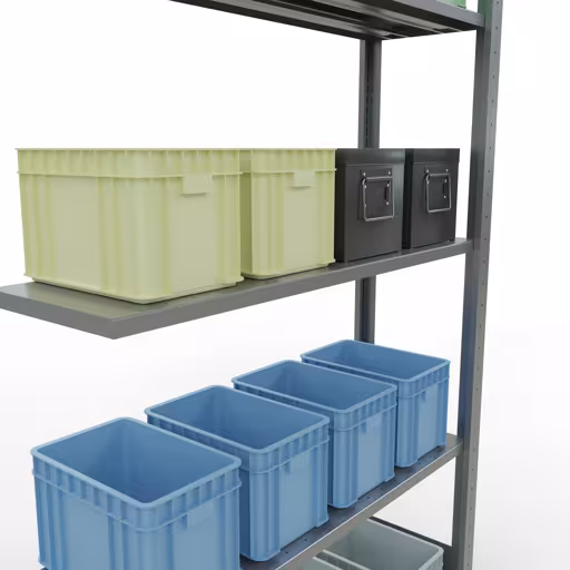 Zusatzbild des Artikels Anbauregal, Fachbodenregal Stecksystem MULTIplus150, 2000 x 1000 x 300 mm (HxBxT), 5 Fachböden, Längenriegel, verzinkt aus Anbauregal