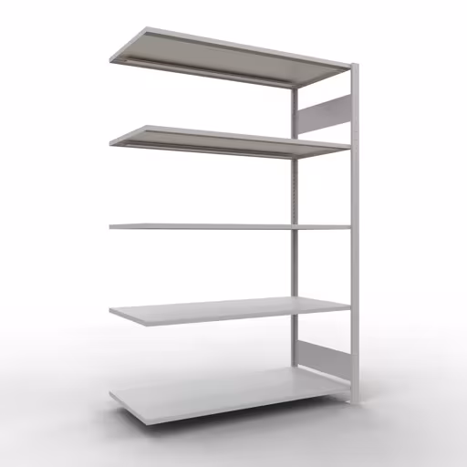 Anbauregal, Fachbodenregal Stecksystem MULTIplus150, 2000 x 1300 x 600 mm (HxBxT), 5 Fachböden, Längenriegel, RAL 7035 lichtgrau aus der Kategorie Anbauregal mit der Artikelnummer 32665-130-LR