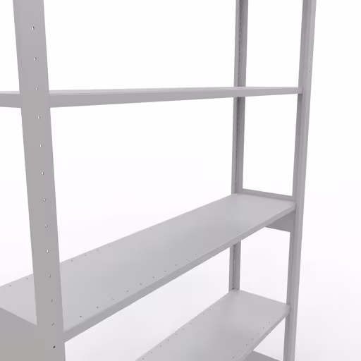 Zusatzbild des Artikels Grundregal, Fachbodenregal Stecksystem MULTIplus150, 2500 x 1300 x 300 mm (HxBxT), 6 Fachböden, Längenriegel, RAL 7035 lichtgrau aus Grundregal