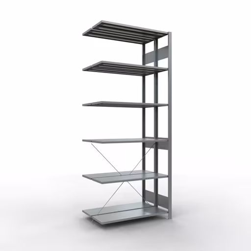 Anbauregal, Doppelregal, Fachbodenregal Stecksystem MULTIplus150, 2500 x 1000 x (2x300) mm (HxBxT), 2x6 Fachböden, Kreuzstrebe, verzinkt aus der Kategorie Doppelregale mit der Artikelnummer 13736