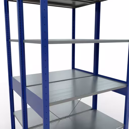Grundregal, Doppelregal, Fachbodenregal Stecksystem MULTIplus150, 2500 x 1000 x (2x500) mm (HxBxT), 2x6 Fachböden, Kreuzstrebe, RAL 5010 enzianblau von Schulte Lagertechnik mit der Artikelnr. 32751-B