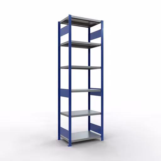 Grundregal, Fachbodenregal Stecksystem MULTIplus250, 2500 x 750 x 500 mm (HxBxT), 6 Fachböden, Längenriegel, RAL 5010 enzianblau/verzinkt/verzinkt aus der Kategorie Grundregal mit der Artikelnummer 12951-75-LR-B
