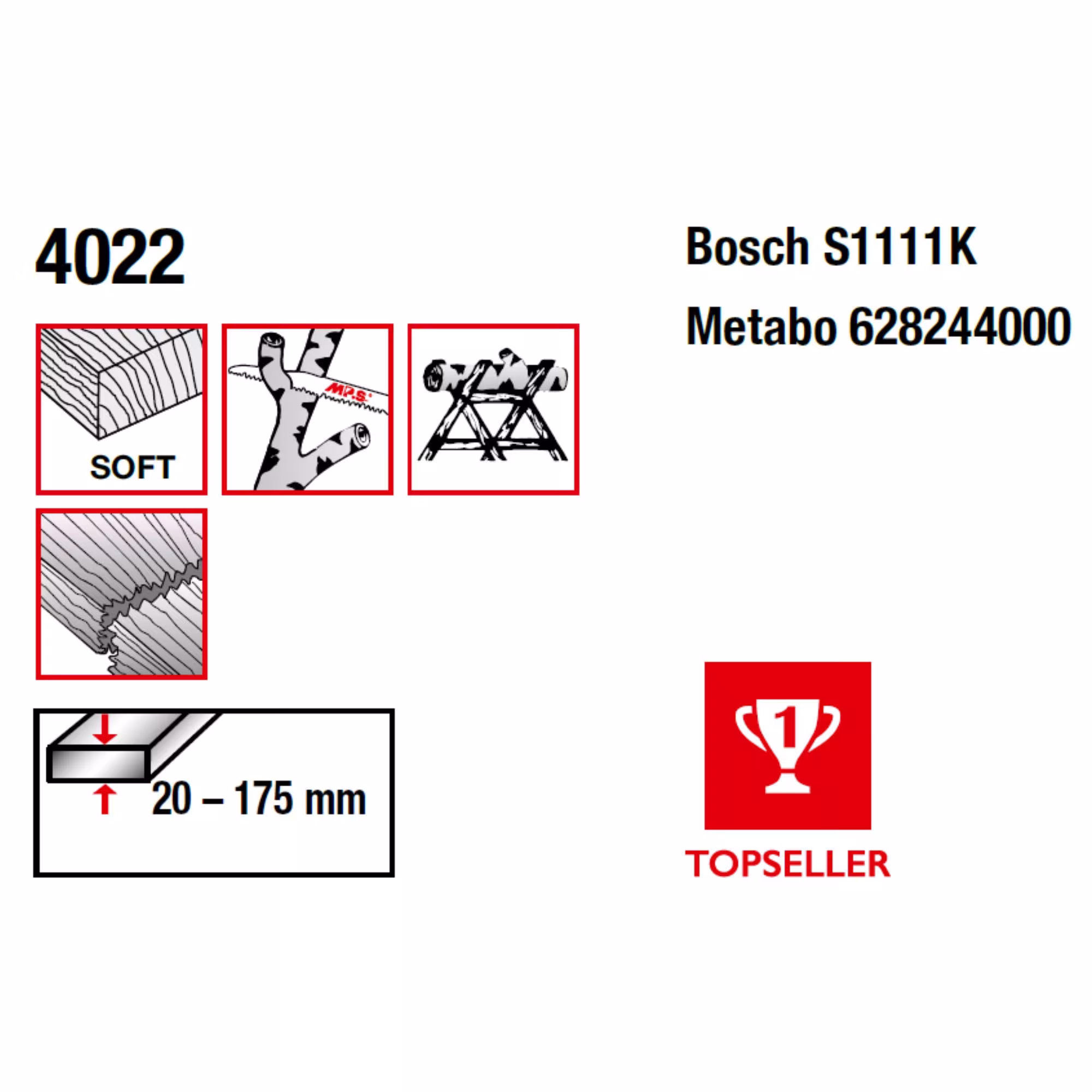 CV-Säbelsägeblatt gefräst und geschränkt zur Bearbeitung von Holz, Holzfaserplatten und Kunststoffen von der Marke MPS aus der Kategorie Säbelsägeblatt