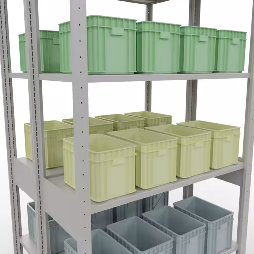 Abbildung Nr 9 des Artikels Grundregal, Doppelregal, Fachbodenregal Stecksystem MULTIplus150, 2500 x 1000 x (2x400) mm (HxBxT), 2x6 Fachböden, Kreuzstrebe, RAL 7035 lichtgrau aus der Produktgruppe Fachbodenregale von der Marke Schulte Lagertechnik